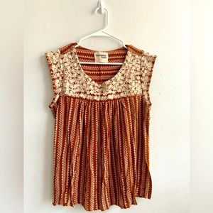 Savanna Jane Womens shirt Small Brown- Beige Top Boho Airy Boxy